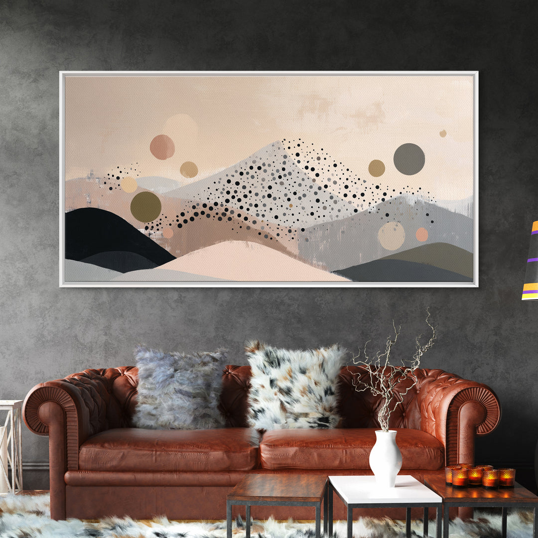 Minimal Mountain Scene Framed Canvas Print, Midcentury Modern Art, Abstract Wall Art, Living Room Decor, Watercolor Art, Retro, MMA-2x1-11