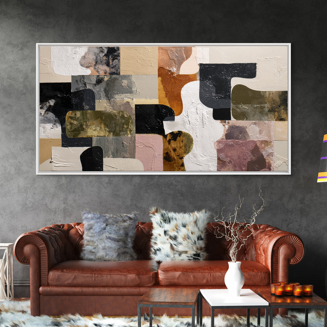 Checkerboard and Organic Blob Balance Framed Canvas Print, Midcentury Modern Art, Room Decor, Living Room Decor, Retro, MMA-2x1-42
