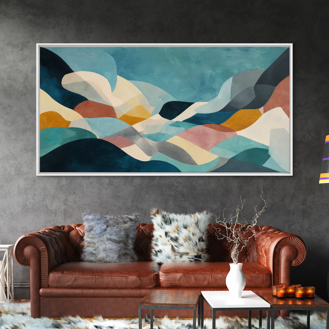 Teal Sofa Era Abstract Pattern Without Furniture Canvas Print, Midcentury Modern Art, Living Room Decor, Retro, MMA-2x1-44