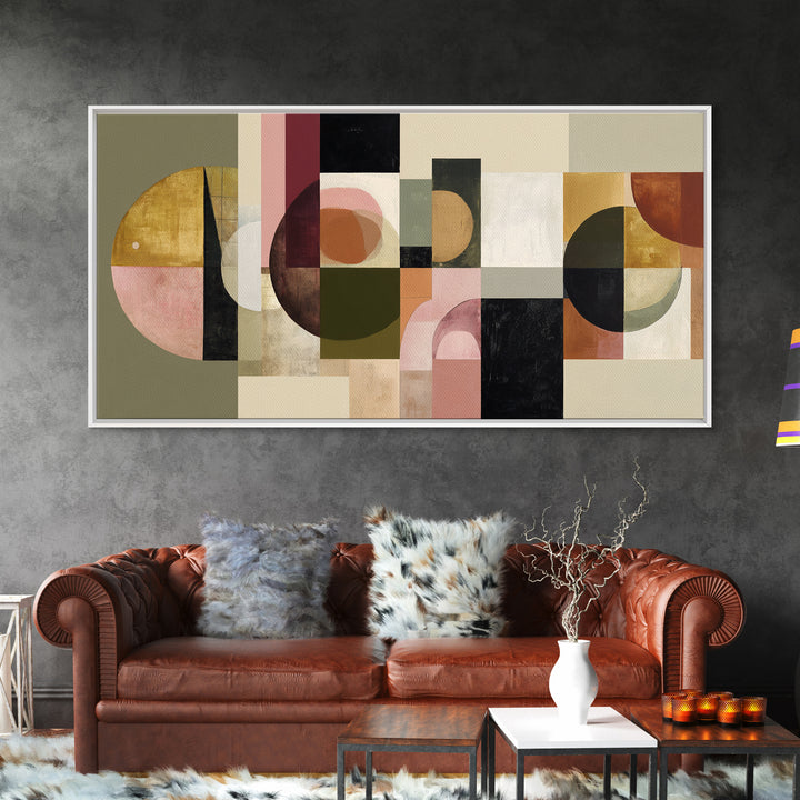 Large Sun and Hill Shapes Canvas Print, Midcentury Modern Art, Boho, Living Room Decor, Abstract Art, Retro, Retro Wall Art, MMA-2x1-49