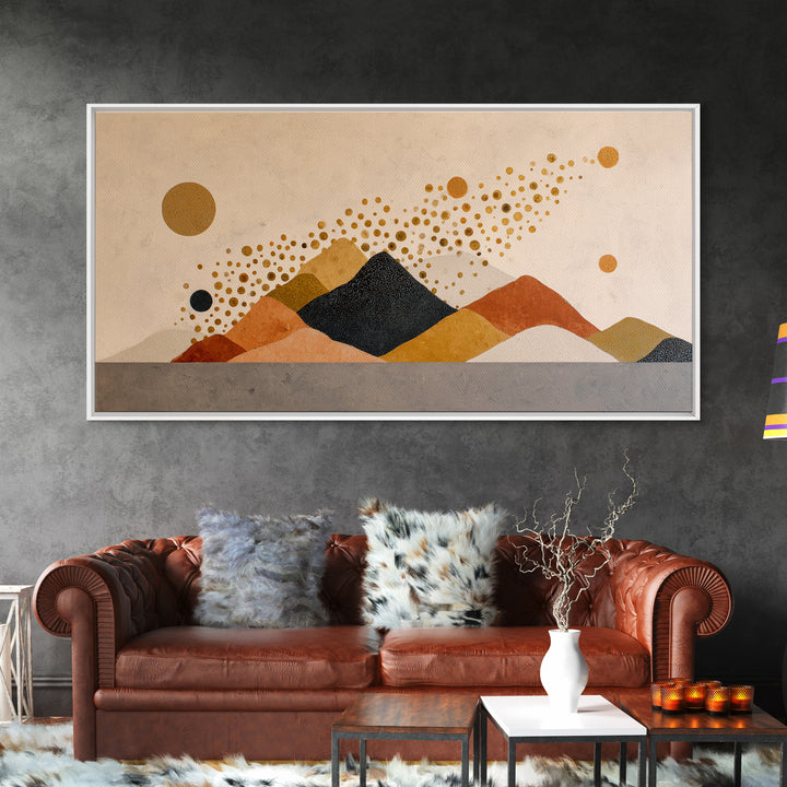 Minimal Mountain Scene Framed Canvas Print, Midcentury Modern Art, Modern Wall Art, Living Room Decor, Fine Art, Retro, MMA-2x1-59