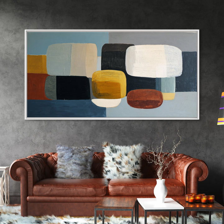 Oval and Rectangle Composition Framed Canvas Print, Midcentury Modern Art, Prints, Living Room Decor, Oil Painting, Retro, MMA-2x1-60