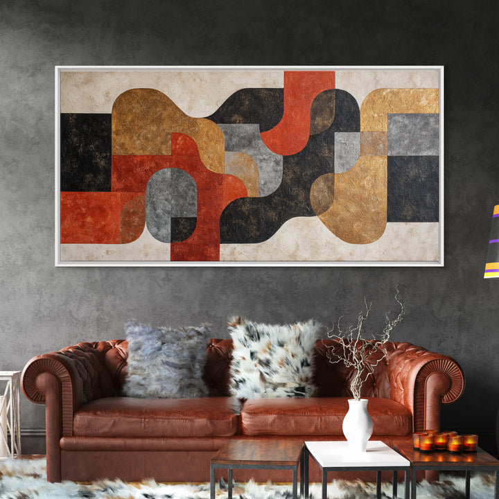 Checkerboard and Organic Blob Balance Framed Canvas Print, Midcentury Modern Art, Prints, Living Room Decor, Oil Painting, MMA-2x1-90