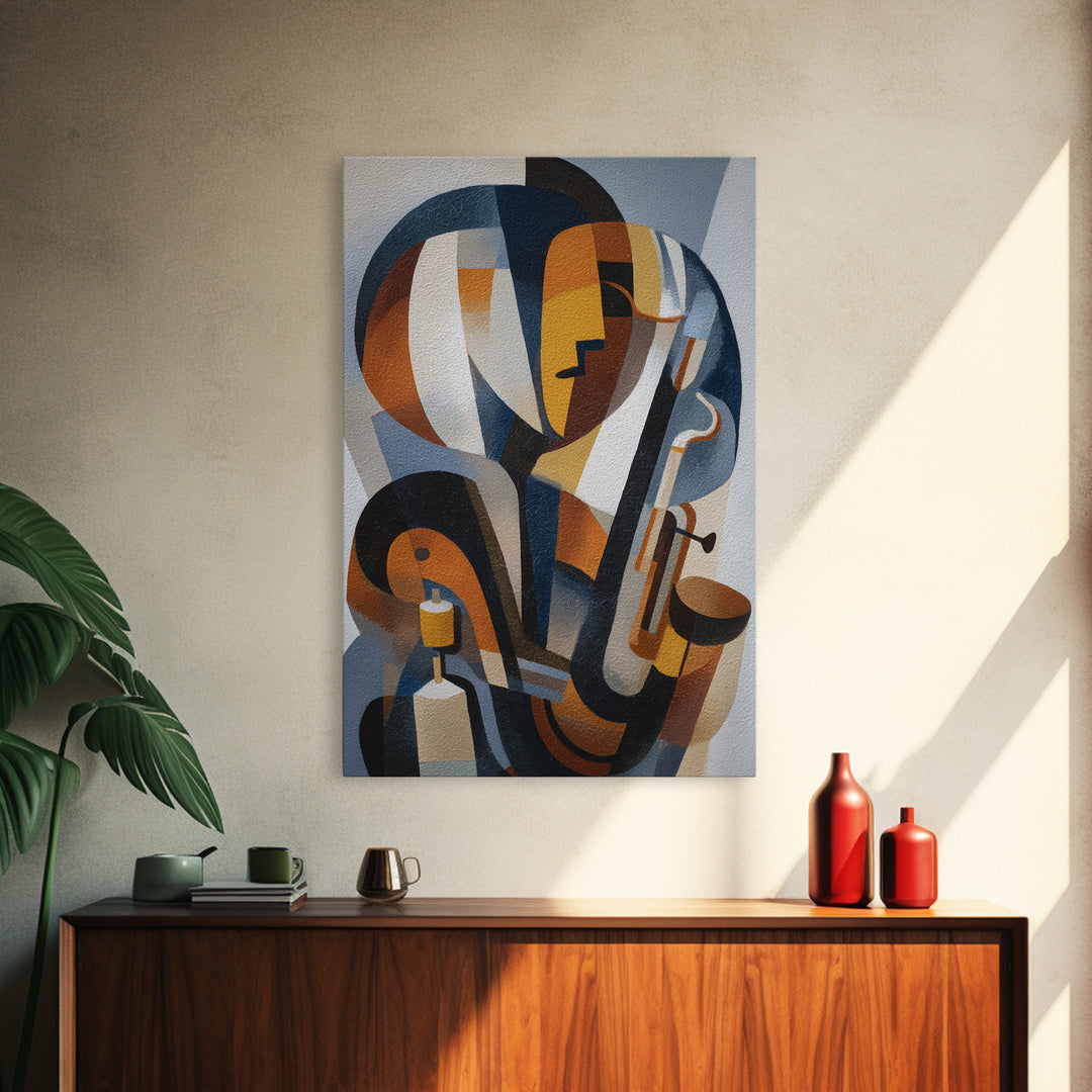 Jazz Musician in Angular Mid Century Style Canvas Print, Midcentury Modern Art, Mid Century Modern, Living Room Decor, Retro, MMA-2x3-17