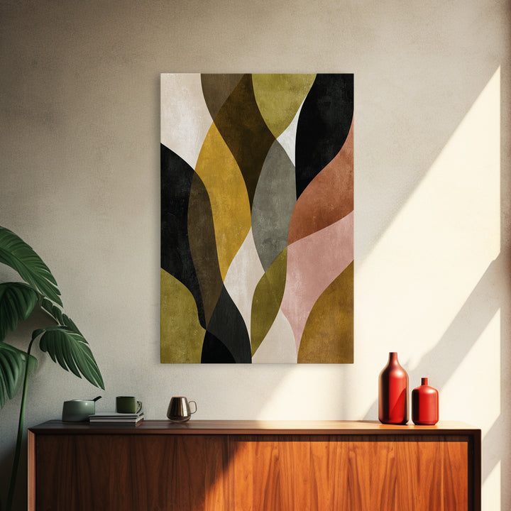 Abstract Leaf Shapes Framed Canvas Print, Midcentury Modern Art, Home Decor, Living Room Decor, Fine Art, Retro, Boho, MMA-2x3-18