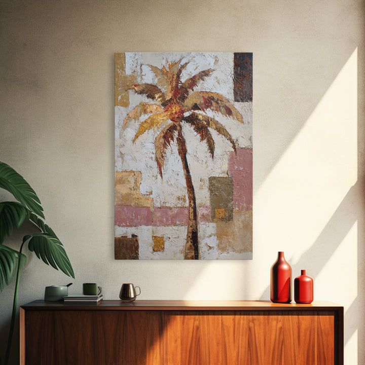 Stylized Palm Tree Framed Canvas Print, Midcentury Modern Art, Art Print, Living Room Decor, Fine Art, Retro, Abstract Wall Art, MMA-2x3-25