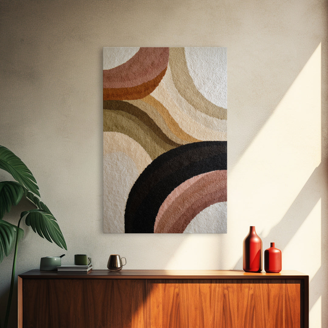 Large Sun and Hill Shapes Framed Canvas Print, Midcentury Modern Art, Living Room Decor, Abstract Art, Retro, MMA-2x3-37