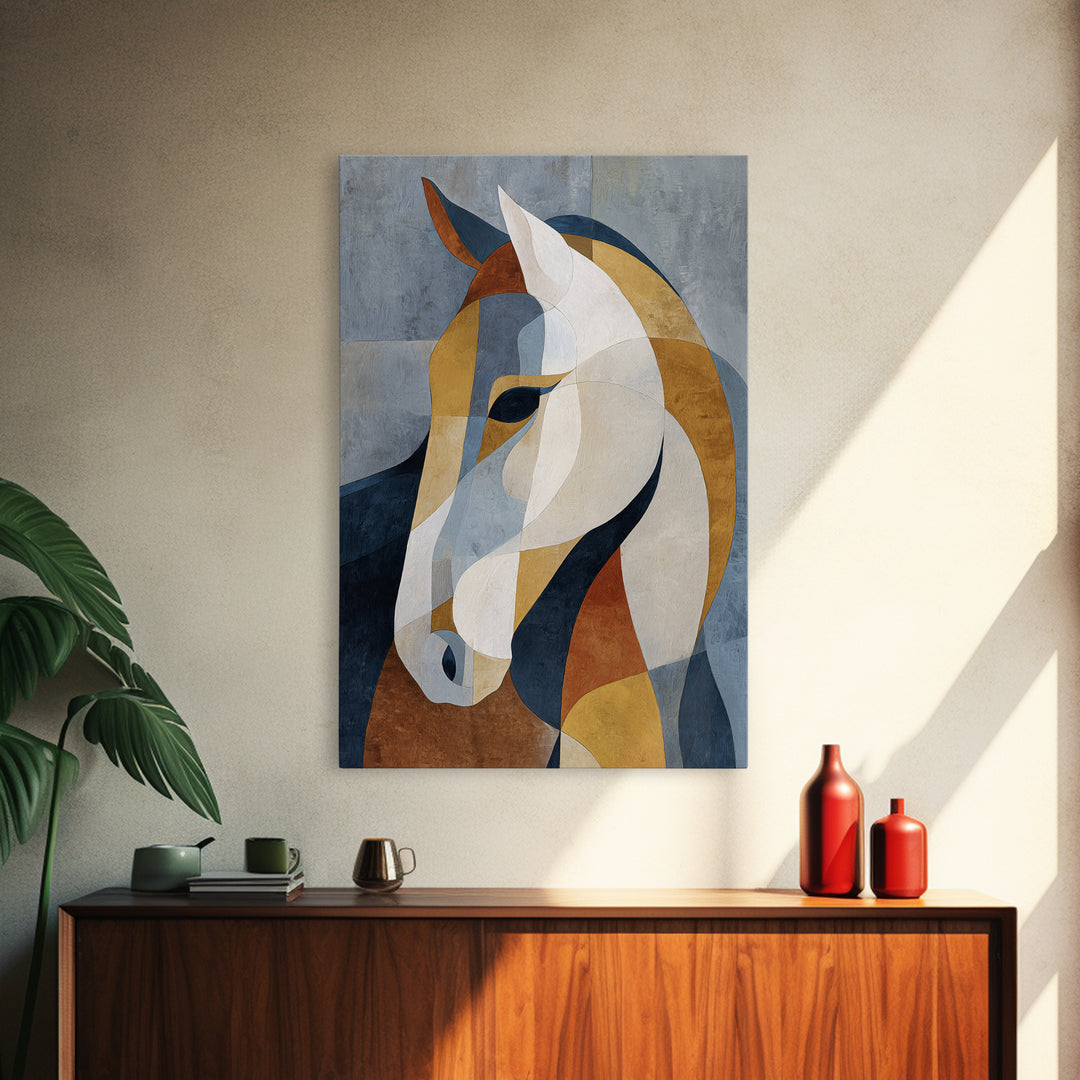 Mid Century Horse Framed Canvas Print, Midcentury Modern Art, Prints, Living Room Decor, Oil Painting, Retro, Abstract Wall Art, MMA-2x3-51