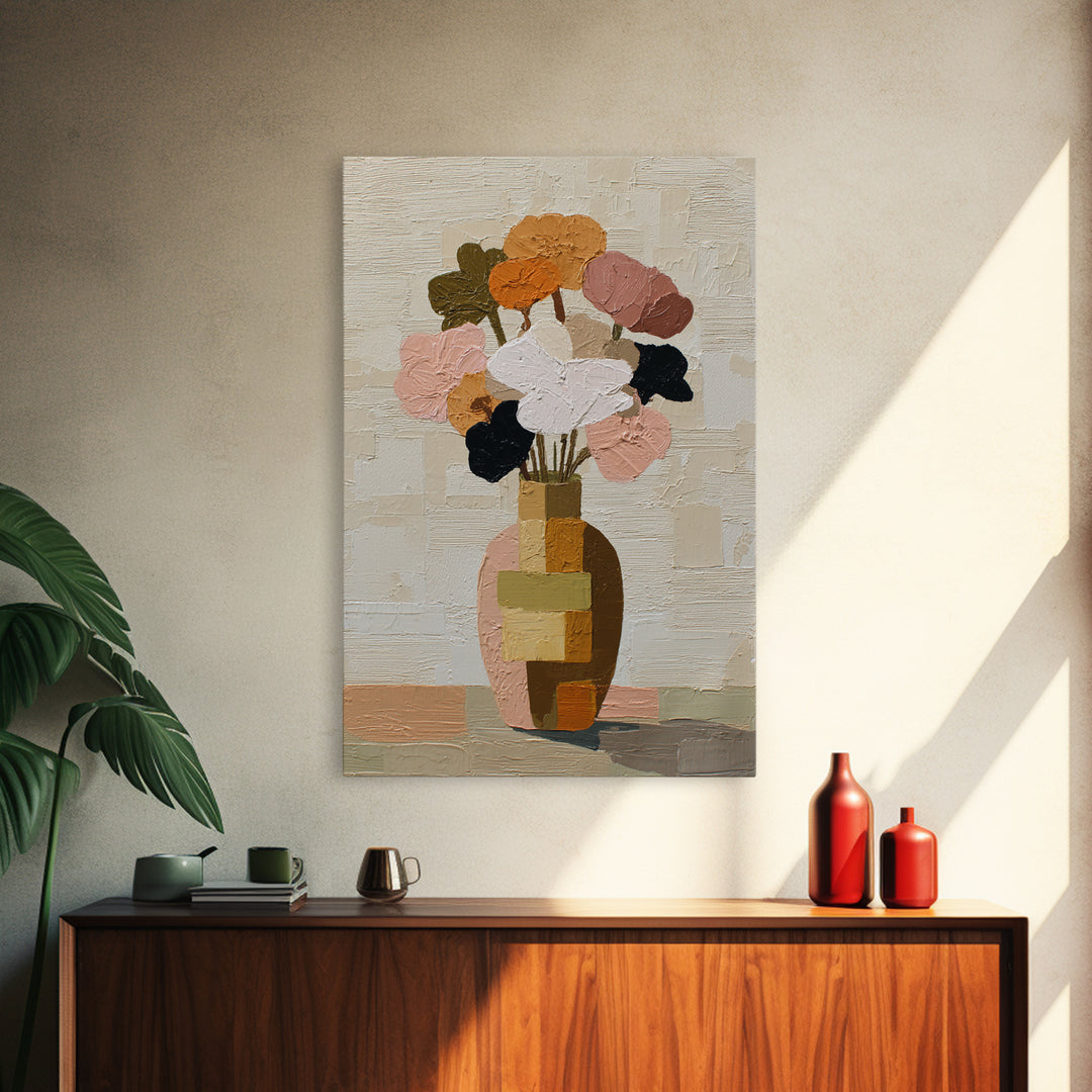 Vase of Flowers Rendered Framed Canvas Print, Midcentury Modern Art, Poster, Living Room Decor, Fine Art, Retro, Art Deco, MMA-2x3-52