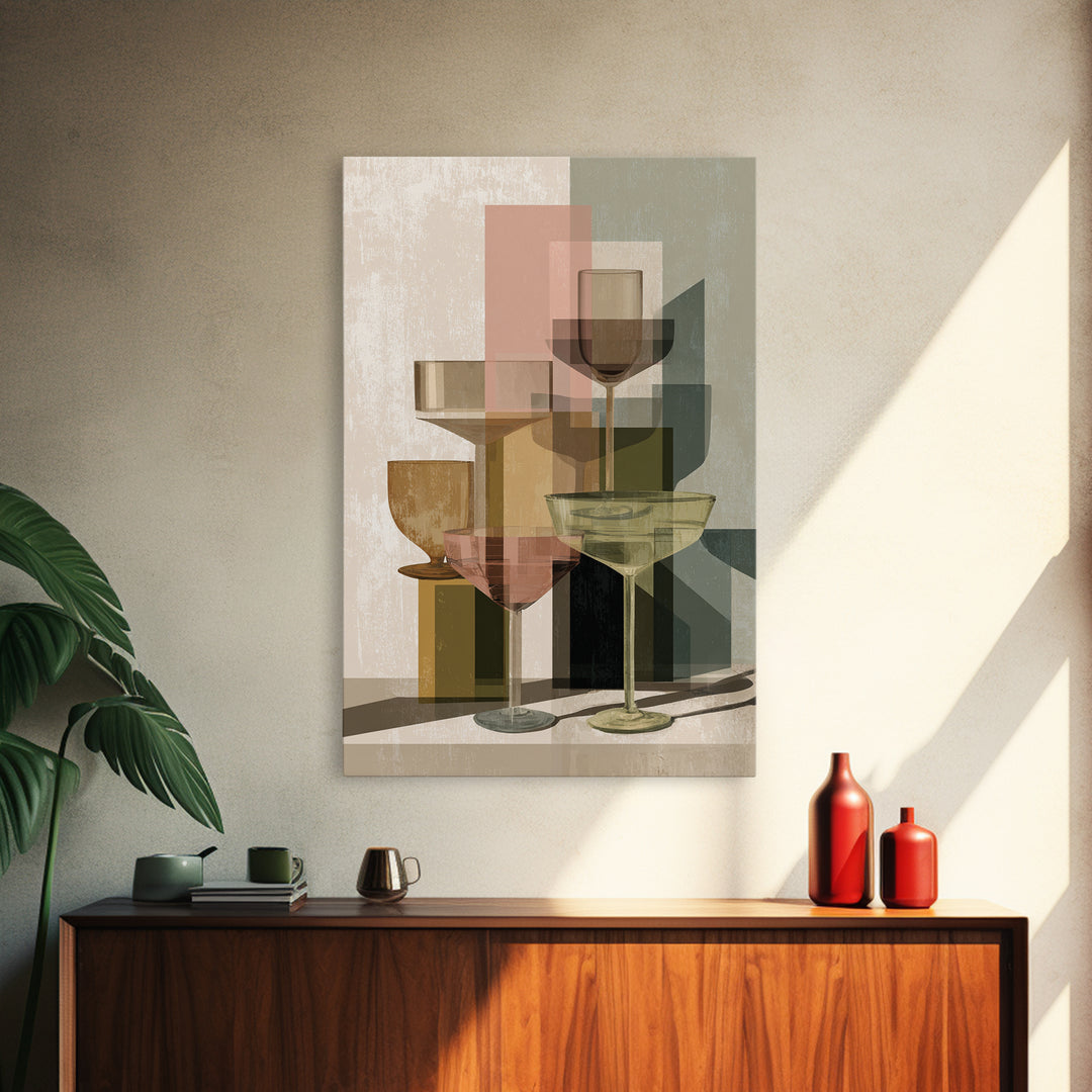 Retro Cocktail Glasses Canvas Print, Midcentury Modern Art, Mid Century Modern, Living Room Decor, Retro, Boho Wall Decor, MMA-2x3-62