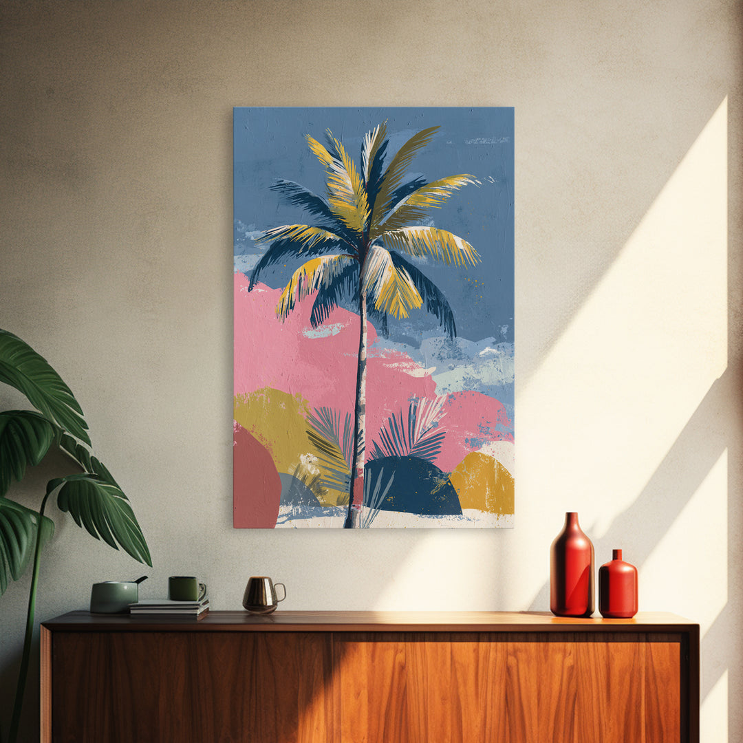Stylized Palm Tree Framed Canvas Print, Midcentury Modern Art, Living Room Decor, Fine Art, Retro, Neutral Decor, Modern Decor, MMA-2x3-73