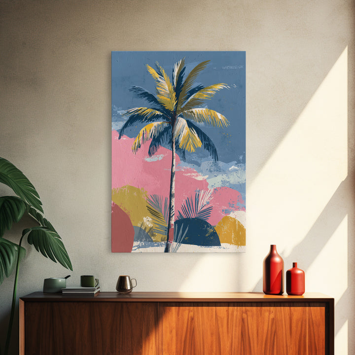 Stylized Palm Tree Framed Canvas Print, Midcentury Modern Art, Living Room Decor, Fine Art, Retro, Neutral Decor, Modern Decor, MMA-2x3-73