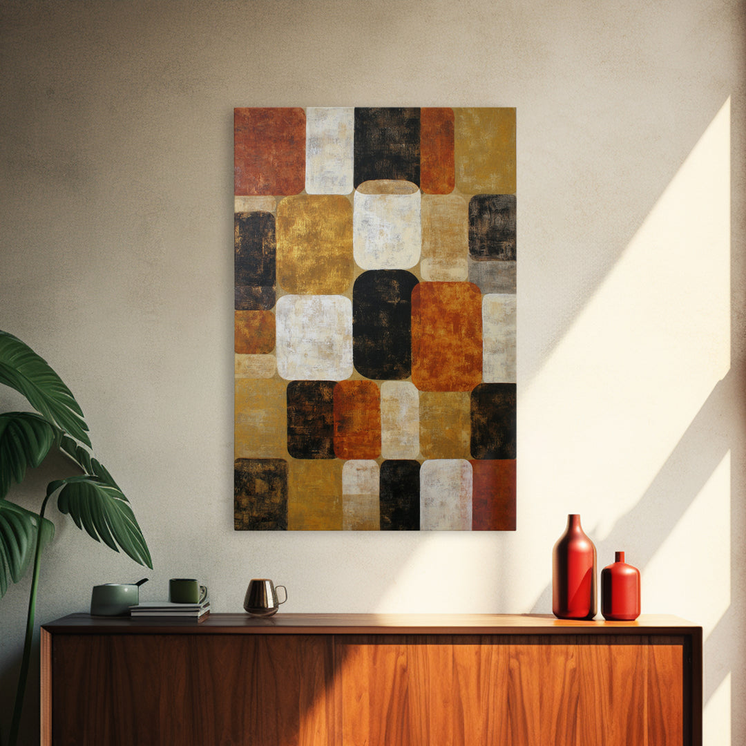 Checkerboard and Organic Blob Balance Framed Canvas Print, Midcentury Modern Art, Printable, Living Room Decor, Fine Art, Retro, MMA-2x3-78