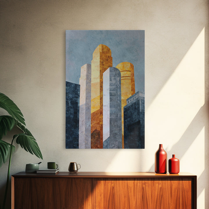Retro City Skyline Canvas Print, Midcentury Modern Art, Boho, Living Room Decor, Abstract Art, Retro, Retro Wall Art, MMA-2x3-79