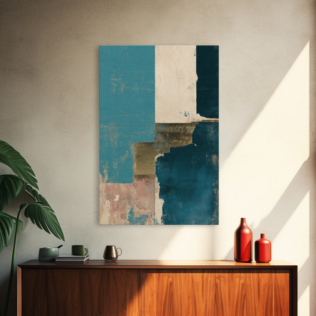 Teal Sofa Era Abstract Pattern Without Furniture Canvas Print, Midcentury Modern Art, Digital Art, Living Room Decor, Retro, MMA-2x3-80