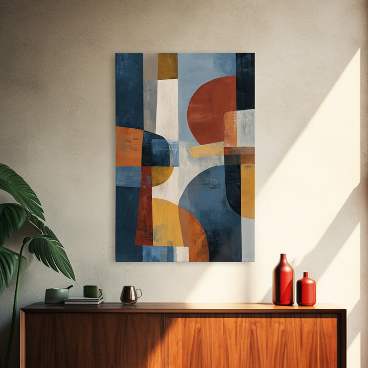 Abstract Cat in Mid Century Color Palette Framed Canvas Print, Midcentury Modern Art, Retro Wall Art, Living Room Decor, Retro, MMA-2x3-83