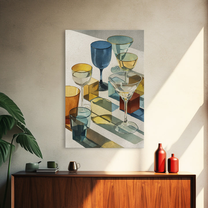 Retro Cocktail Glasses Canvas Print, Midcentury Modern Art, Mid Century Modern, Living Room Decor, Retro, Boho Wall Decor, MMA-2x3-86