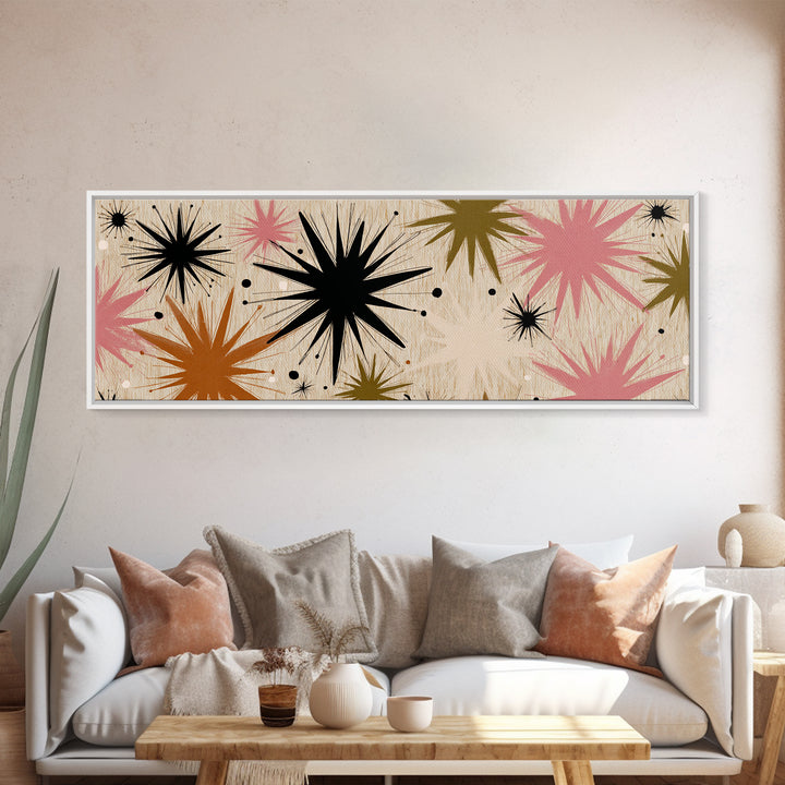 Atomic Starburst Pattern Framed Canvas Print, Midcentury Modern Art, Boho, Living Room Decor, Fine Art, Retro, Retro Wall Art, MMA-3x1-18