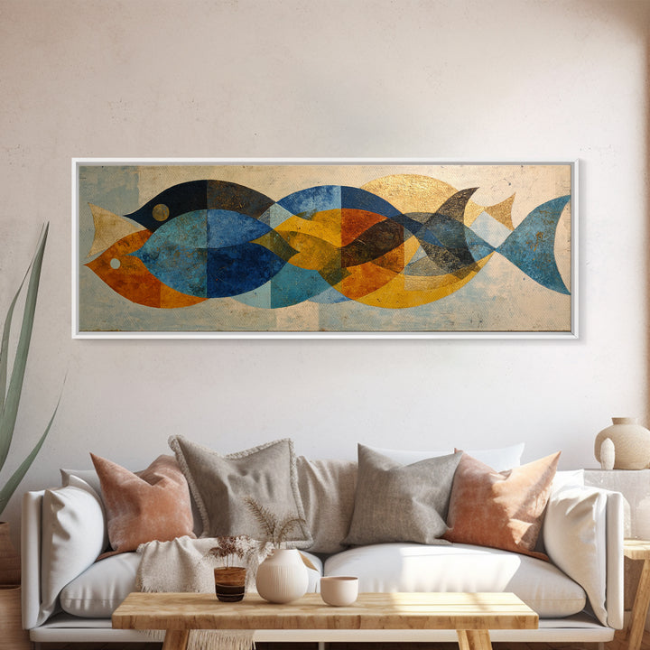 Abstract Fish Shapes Canvas Print, Midcentury Modern Art, Mid Century Modern, Living Room Decor, Retro, Boho Wall Decor, MMA-3x1-34
