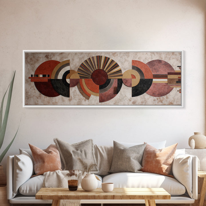 Sunburst Clock Composition Framed Canvas Print, Midcentury Modern Art, Modern Wall Art, Living Room Decor, Watercolor Art, MMA-3x1-37
