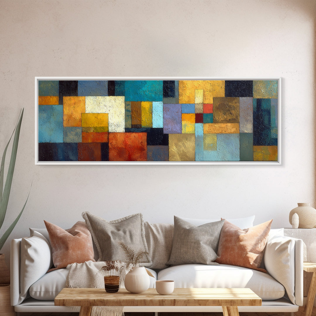 Teal Sofa Era Abstract Pattern Without Furniture Canvas Print, Midcentury Modern Art, Neutral Decor, Living Room Decor, Retro, MMA-3x1-40