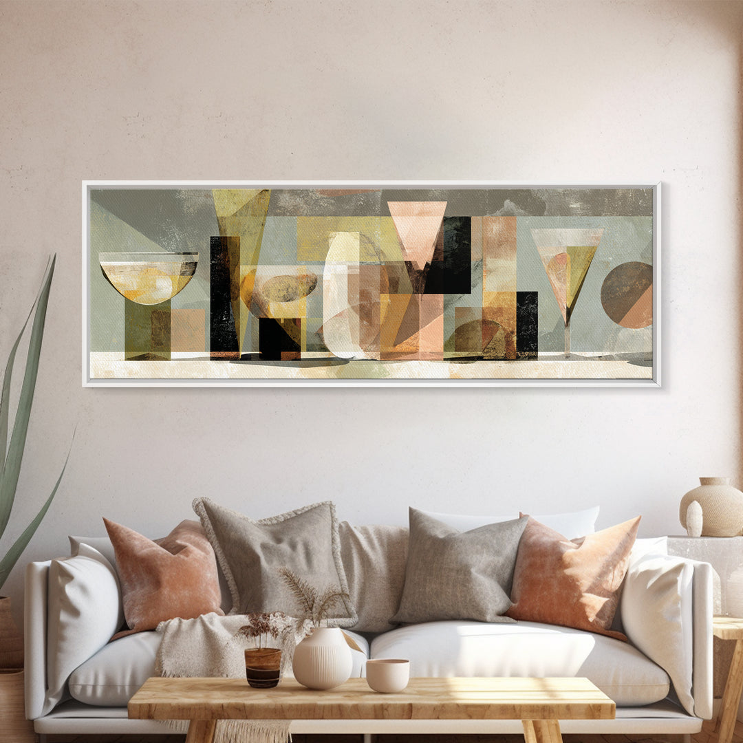 Retro Cocktail Glasses Canvas Print, Midcentury Modern Art, Abstract Wall Art, Living Room Decor, Abstract Art, Retro, MMA-3x1-46