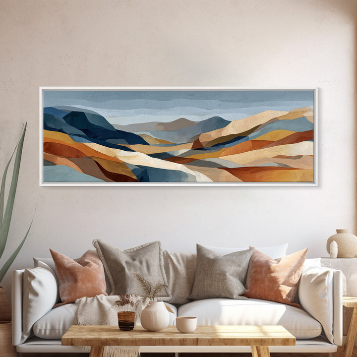 Desert Landscape Reduced to Color Blocks Canvas Print, Midcentury Modern Art, Textured Painting, Living Room Decor, Retro, MMA-3x1-48