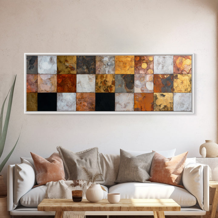 Checkerboard and Organic Blob Balance Canvas Print, Midcentury Modern Art, Boho Decor, Living Room Decor, Oil Painting, Retro, MMA-3x1-62