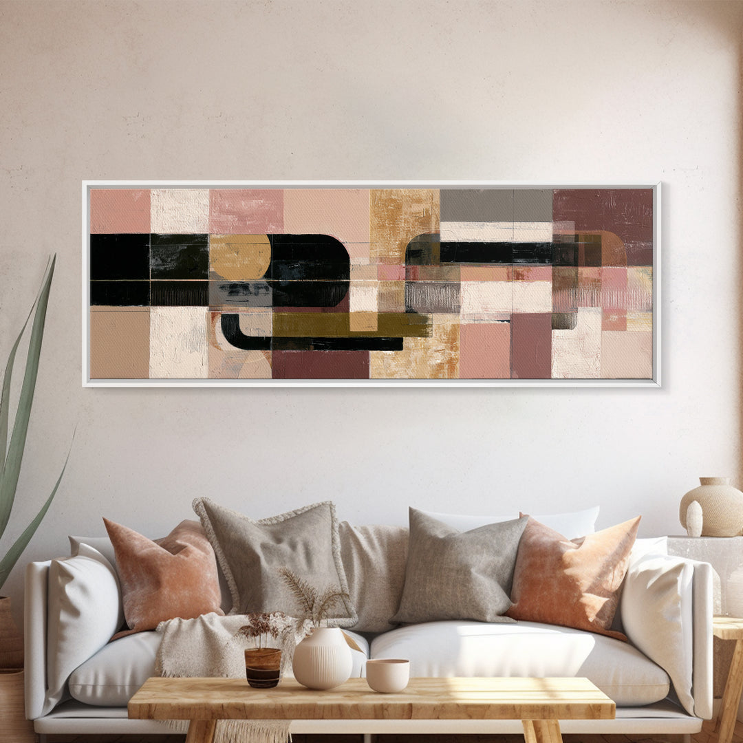 Oval and Rectangle Composition Canvas Print, Midcentury Modern Art, Boho Wall Decor, Living Room Decor, Fine Art, Retro, MMA-3x1-8