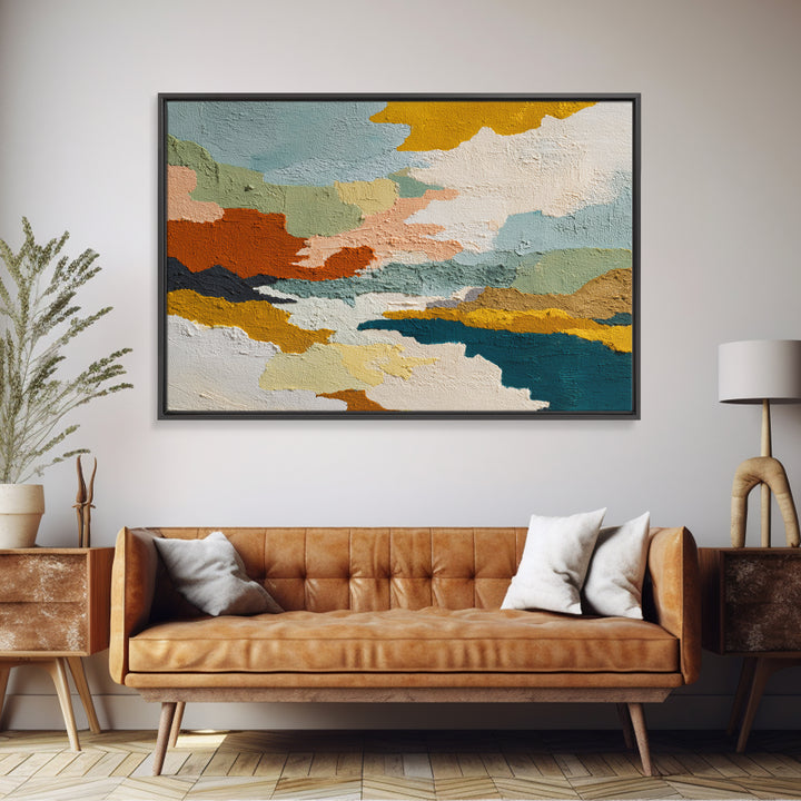 Teal Sofa Era Abstract Pattern Without Furniture Canvas Print, Midcentury Modern Art, Wall Art, Living Room Decor, Retro, MMA-3x2-100