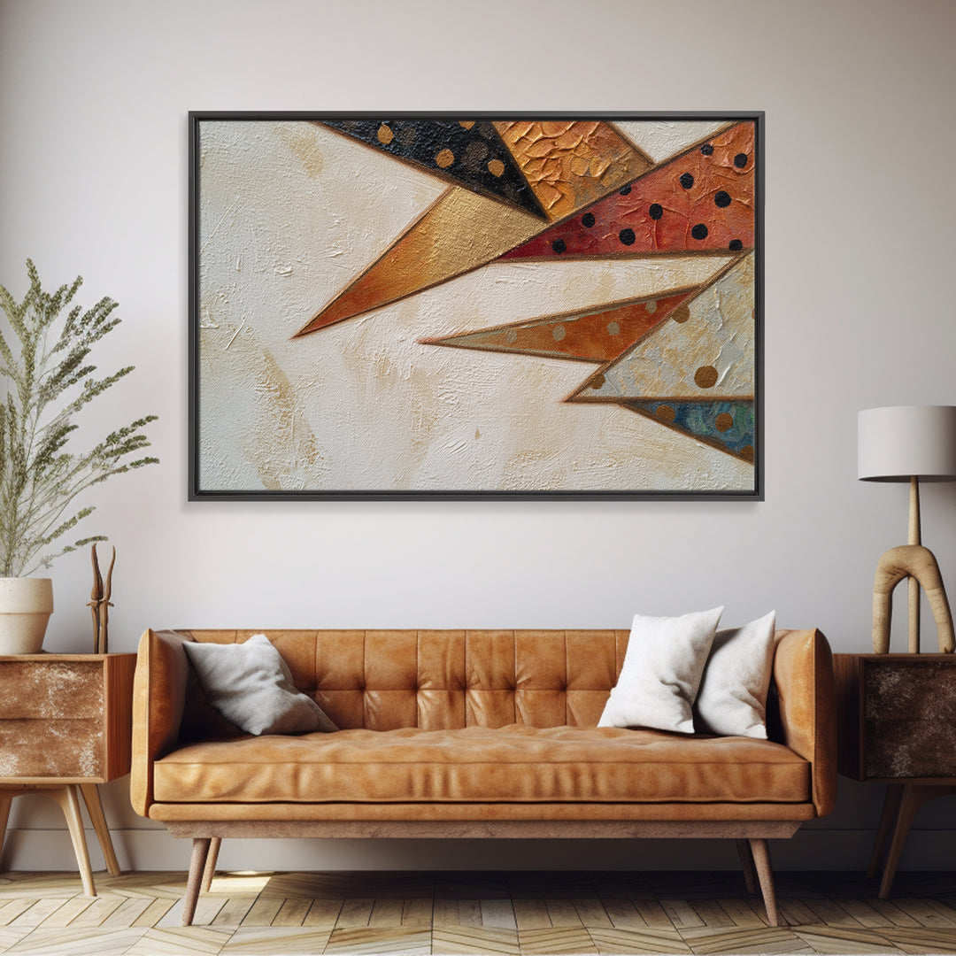 Bird Motif with Playful Geometric Feathers Canvas Print, Midcentury Modern Art, Modern Wall Art, Living Room Decor, MMA-3x2-16