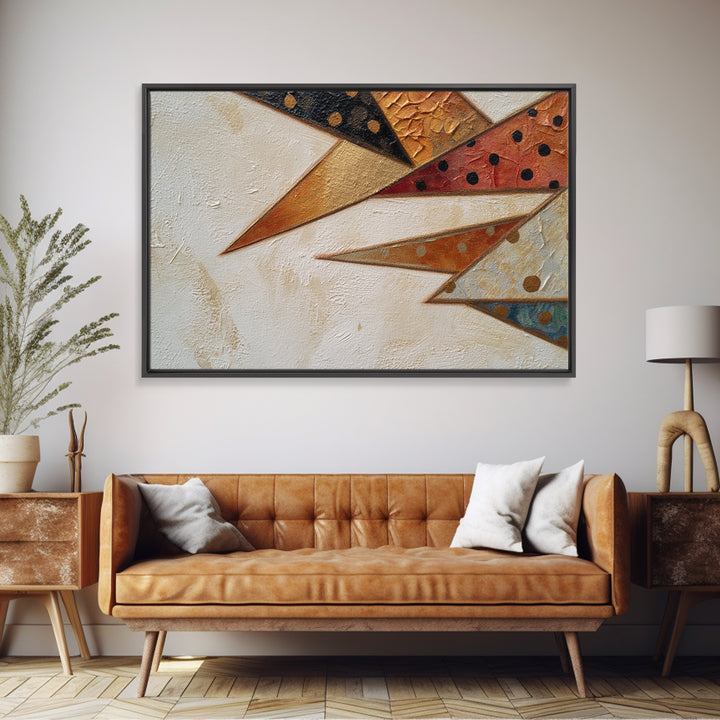 Bird Motif with Playful Geometric Feathers Canvas Print, Midcentury Modern Art, Modern Wall Art, Living Room Decor, MMA-3x2-16
