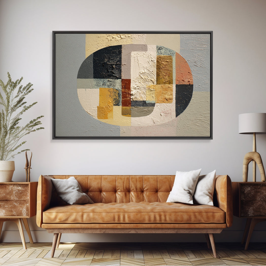 Oval and Rectangle Composition Framed Canvas Print, Midcentury Modern Art, Boho Wall Decor, Living Room Decor, Fine Art, Retro, MMA-3x2-20