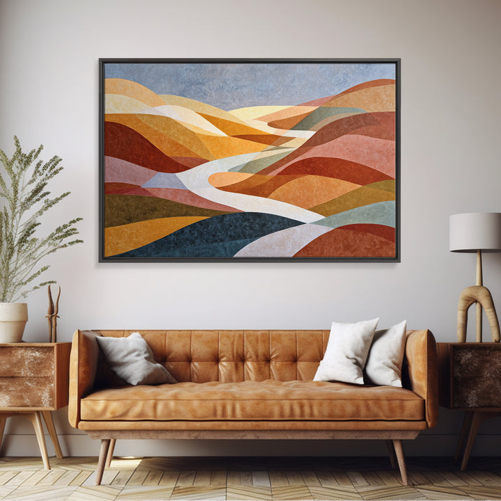 Large Sun and Hill Shapes Canvas Print, Midcentury Modern Art, Abstract Painting, Living Room Decor, Abstract Art, Retro, MMA-3x2-33