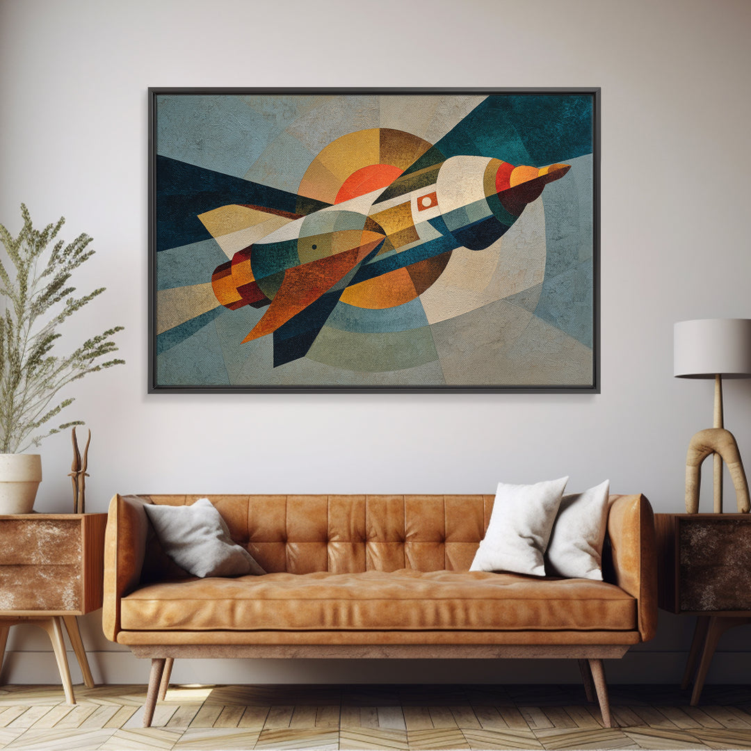 Rocket Ship in Retro Space Age Design Canvas Print, Midcentury Modern Art, Living Room Decor, Fine Art, Retro, Neutral Decor, MMA-3x2-42