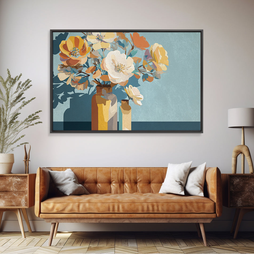 Vase of Flowers Rendered Canvas Print, Midcentury Modern Art, Gallery Decor, Living Room Decor, Fine Art, Retro, Wall Art, MMA-3x2-48