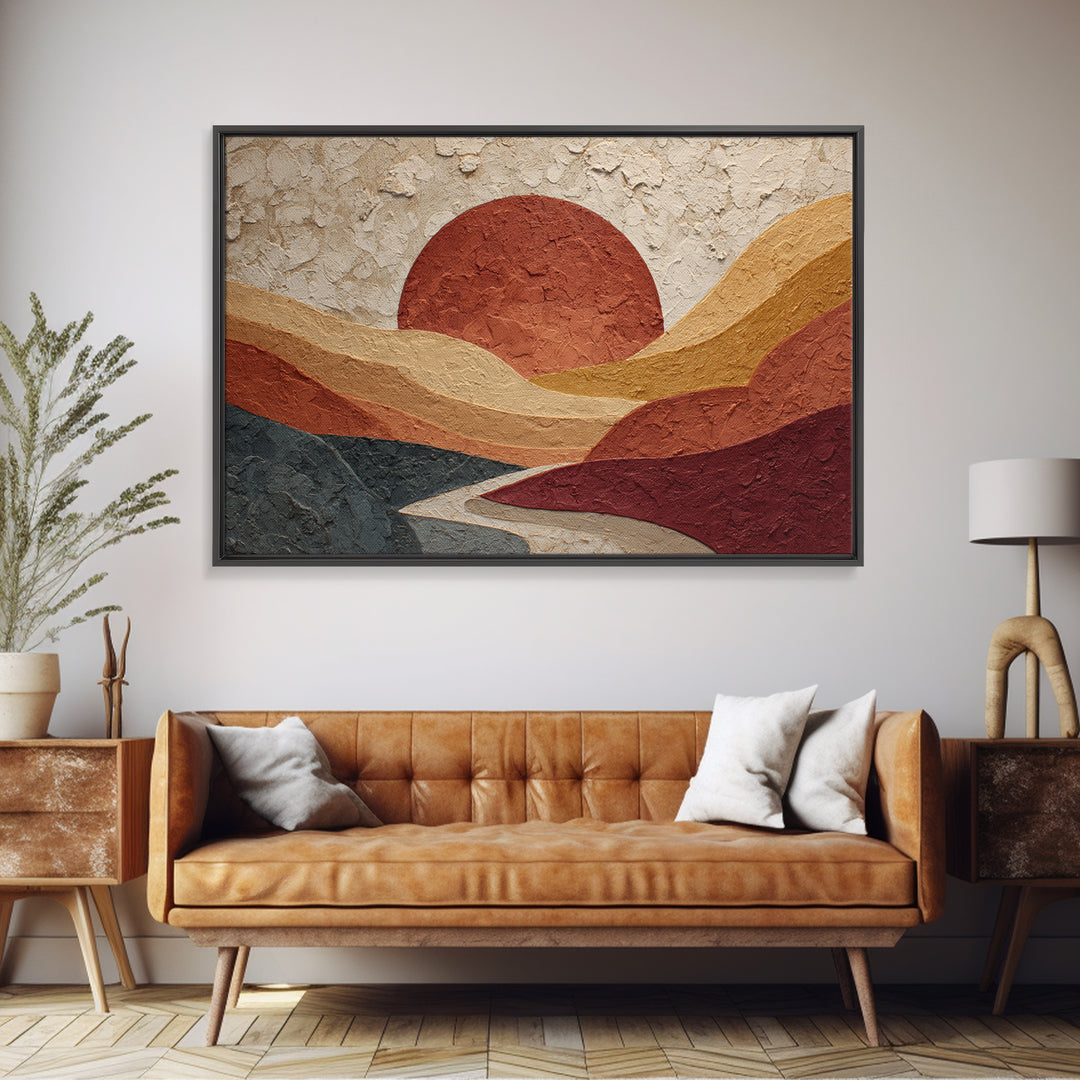 Large Sun and Hill Shapes Canvas Print, Midcentury Modern Art, Abstract Painting, Living Room Decor, Abstract Art, Retro, MMA-3x2-57