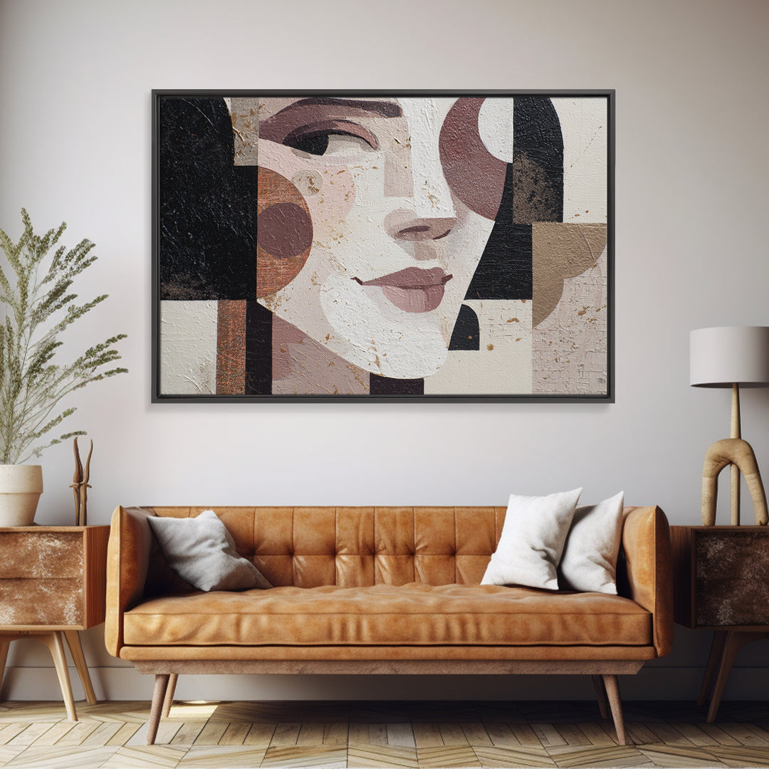 Mod Female Portrait Framed Canvas Print, Midcentury Modern Art, Prints, Living Room Decor, Fine Art, Retro, Abstract Wall Art, MMA-3x2-59