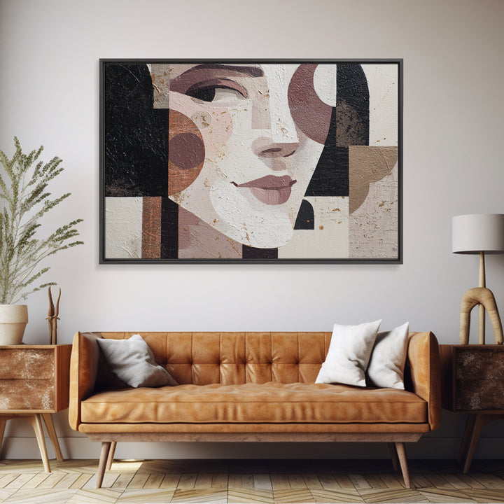Mod Female Portrait Framed Canvas Print, Midcentury Modern Art, Prints, Living Room Decor, Fine Art, Retro, Abstract Wall Art, MMA-3x2-59