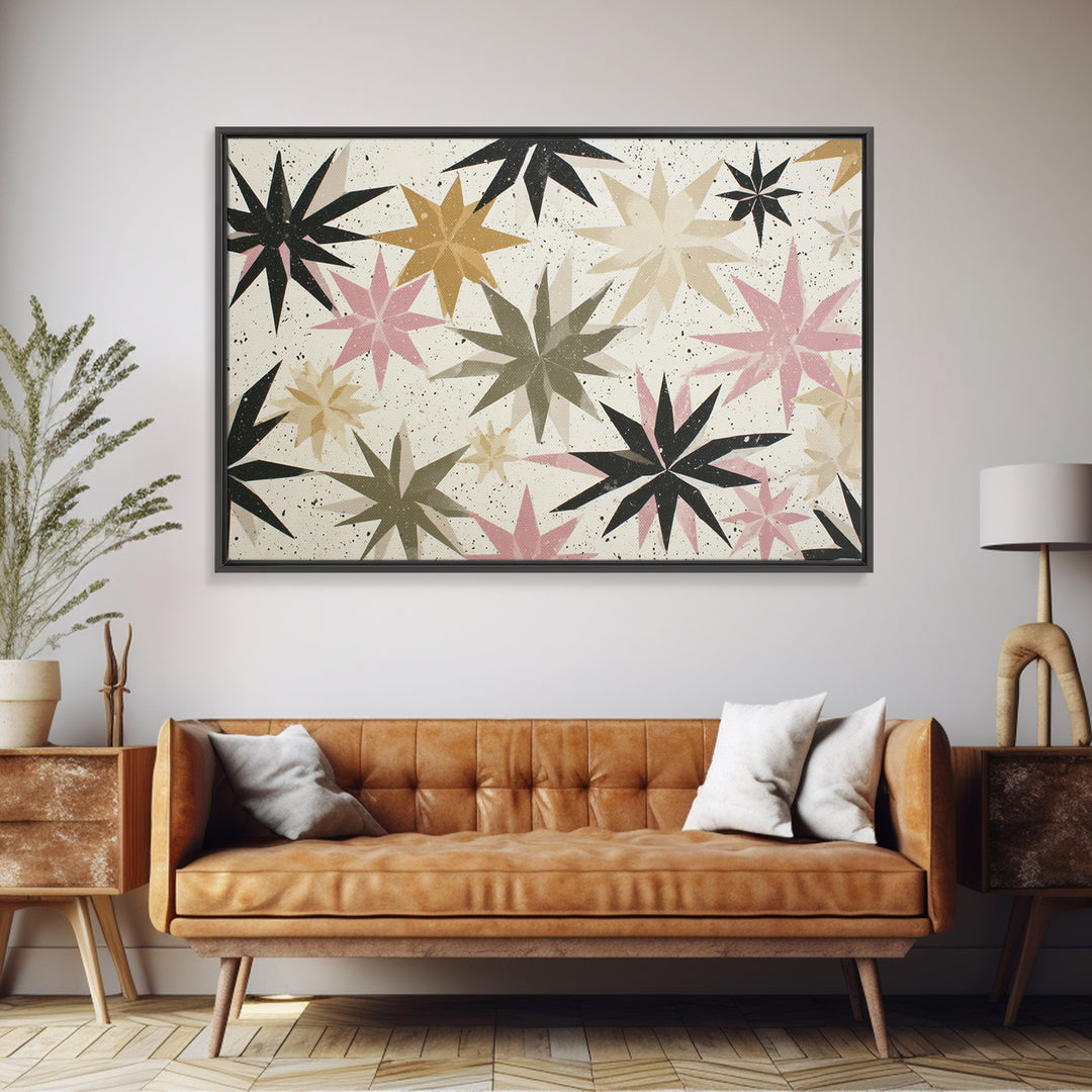 Atomic Starburst Pattern Framed Canvas Print, Midcentury Modern Art, Abstract Art, Living Room Decor, Fine Art, Retro, MMA-3x2-6
