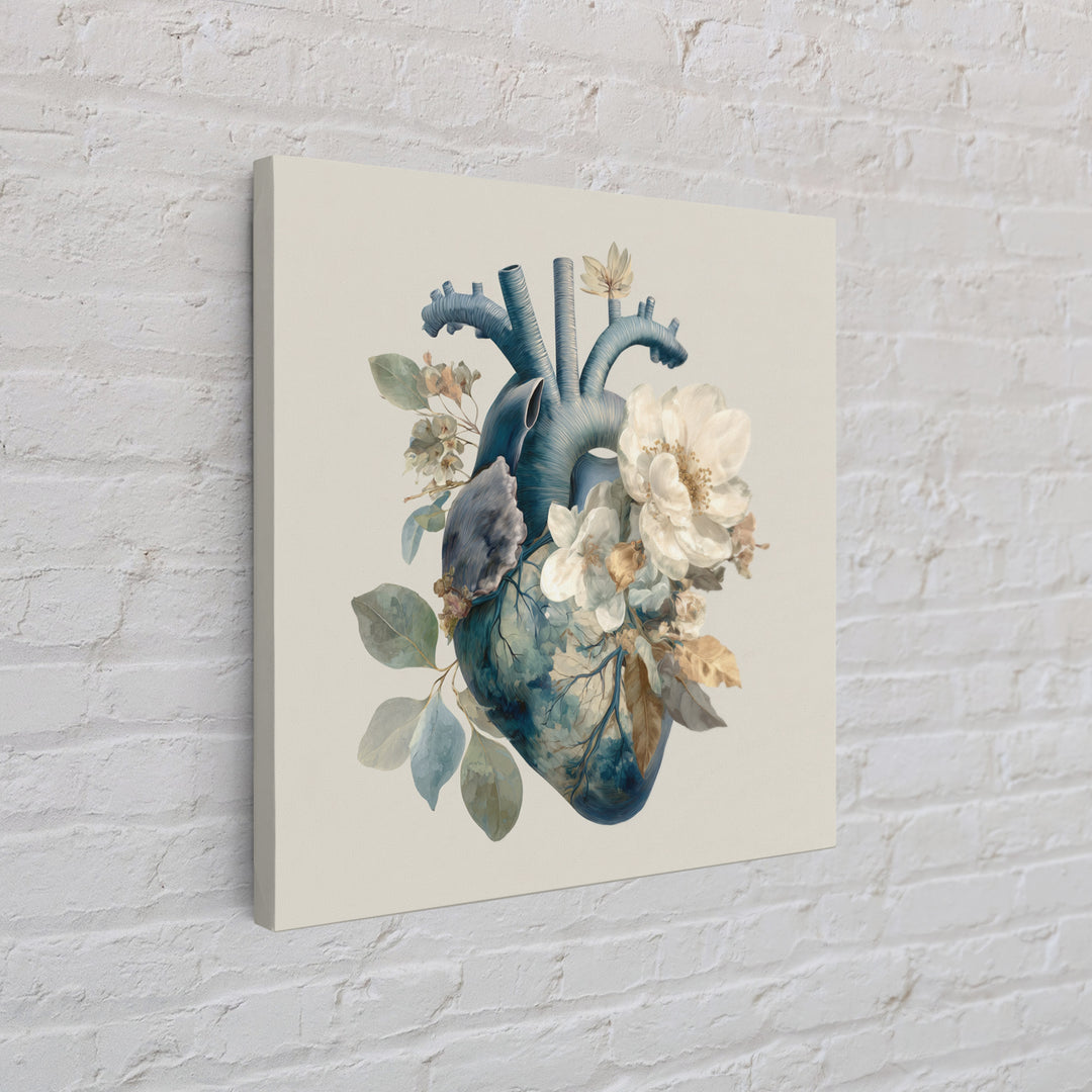 Anatomical Heart Rendered as Tasteful Botanical Art Canvas Print, Medical Office Art, Heart Anatomy Print, Office Decor, Calm, MOA-1x1-13