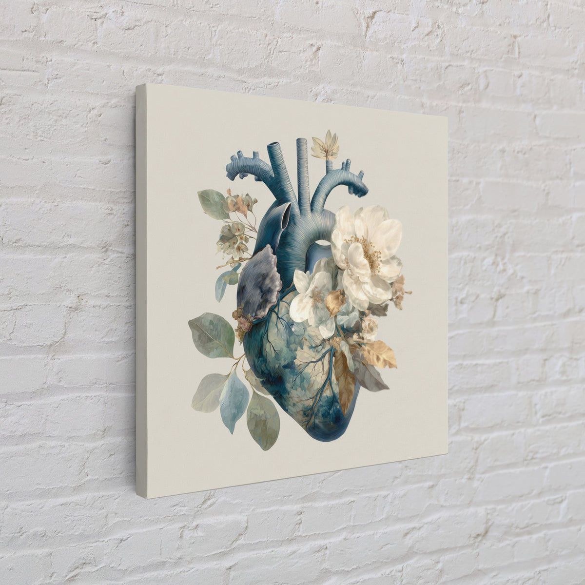 Anatomical Heart Rendered as Tasteful Botanical Art Canvas Print, Medical Office Art, Heart Anatomy Print, Office Decor, Calm, MOA-1x1-13