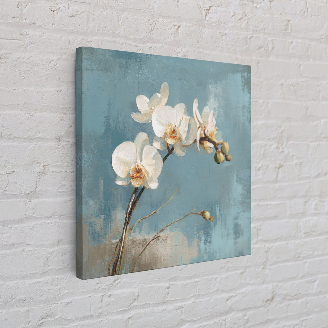 White Orchid on Gray Stone Surface Canvas Print, Medical Office Art, School Nurse Art, Office Decor, Oil Painting, Calm, MOA-1x1-30