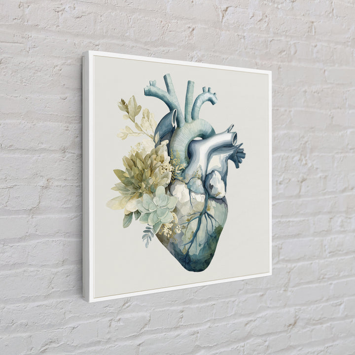 Anatomical Heart Rendered as Tasteful Botanical Art Canvas Print, Medical Office Art, Medical School, Office Decor, Calm, MOA-1x1-37