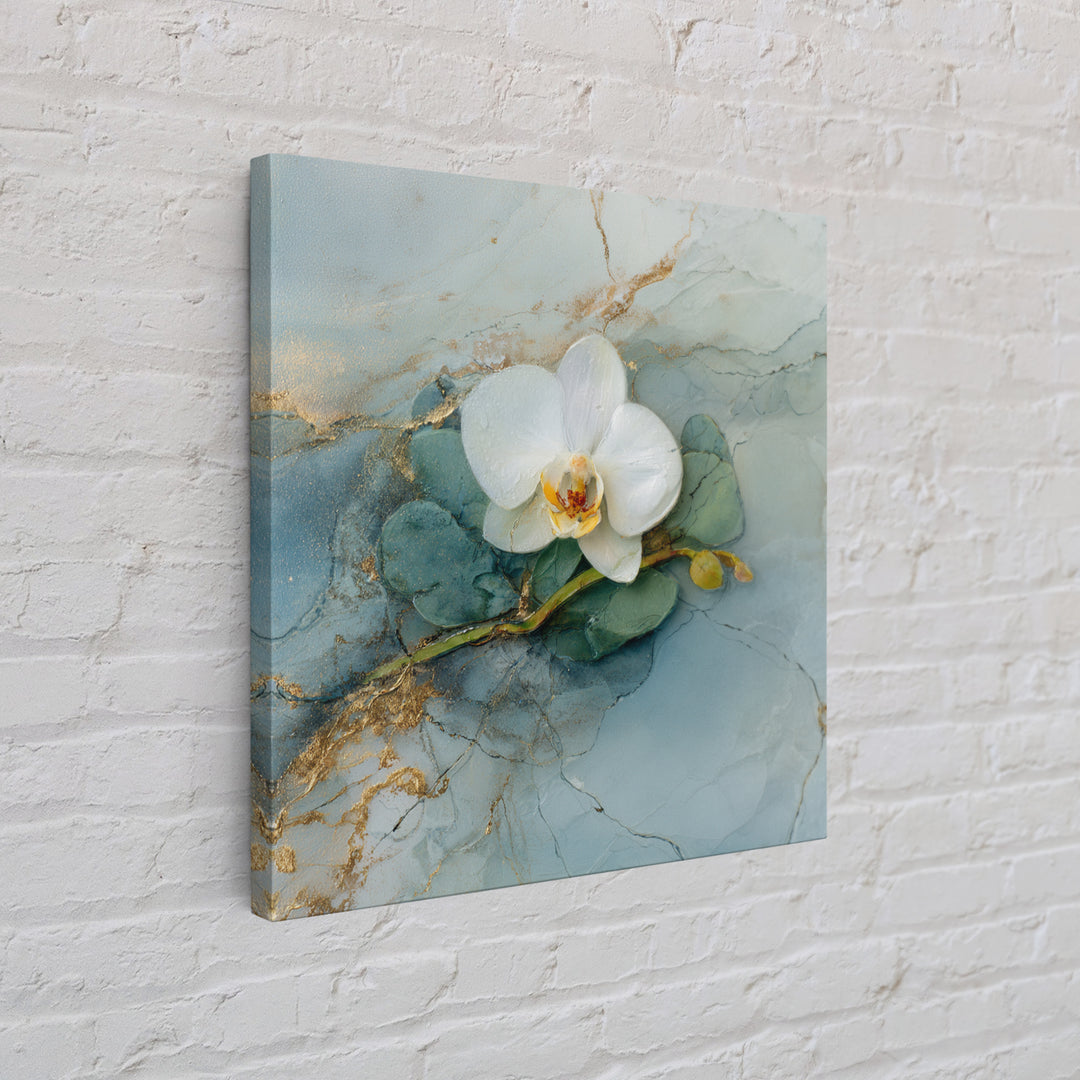White Orchid on Gray Stone Surface Canvas Print, Medical Office Art, School Nurse Art, Office Decor, Oil Painting, Calm, MOA-1x1-54