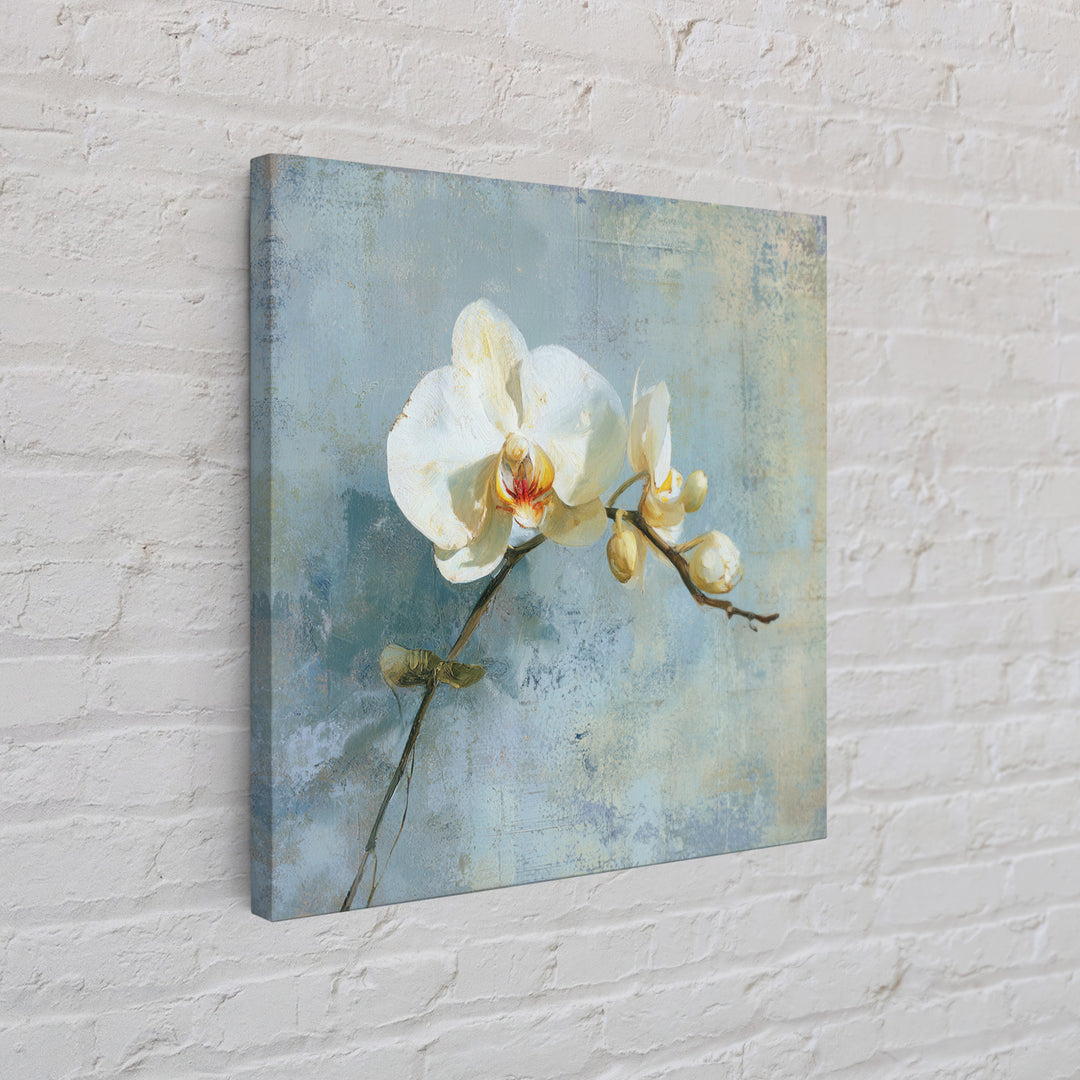White Orchid on Gray Stone Surface Framed Canvas Print, Medical Office Art, Medical Wall Art, Office Decor, Fine Art, Calm, MOA-1x1-6