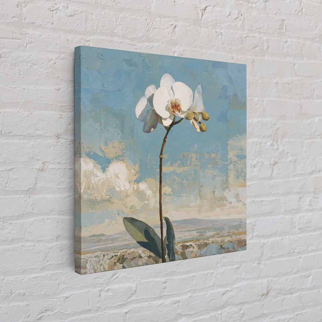 White Orchid on Gray Stone Surface Framed Canvas Print, Medical Office Art, Gallery Decor, Office Decor, Fine Art, Calm, MOA-1x1-78