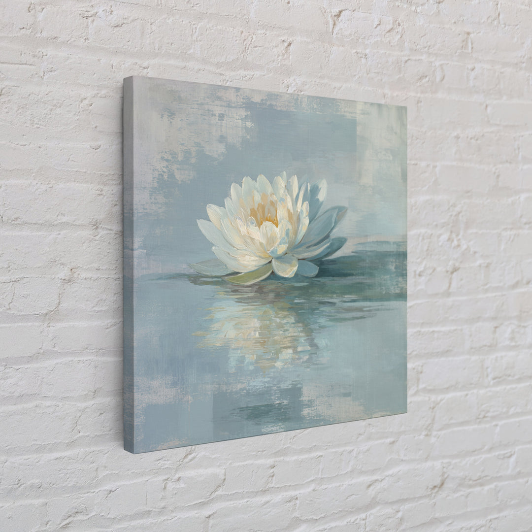 Lotus Flower Floating on Still Water Framed Canvas Print, Medical Office Art, Statement Artwork, Office Decor, Oil Painting, MOA-1x1-83