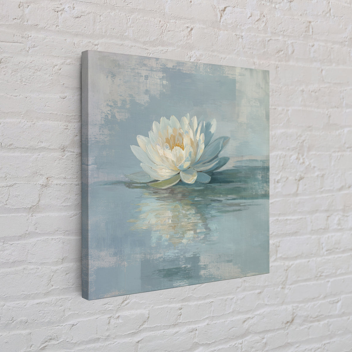 Lotus Flower Floating on Still Water Framed Canvas Print, Medical Office Art, Statement Artwork, Office Decor, Oil Painting, MOA-1x1-83