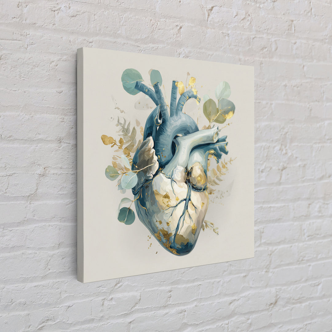 Anatomical Heart Rendered as Tasteful Botanical Art Canvas Print, Medical Office Art, Boho Decor, Office Decor, Oil Painting, MOA-1x1-85